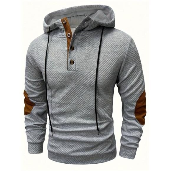 NWT Men's Grey Hooded Cardigan with Brown Buttons Multiple Sizes - Picture 1 of 5